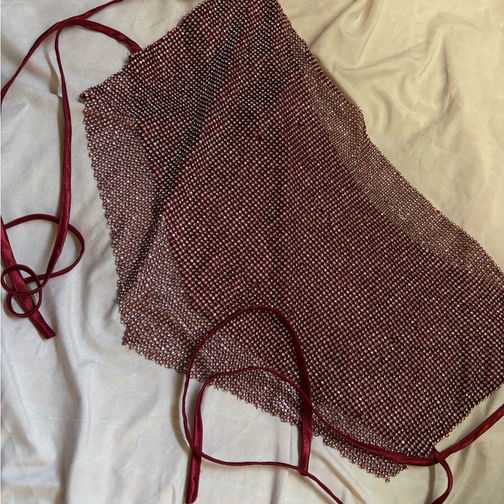 Better Be Burgundy Mesh Rhinestone Top